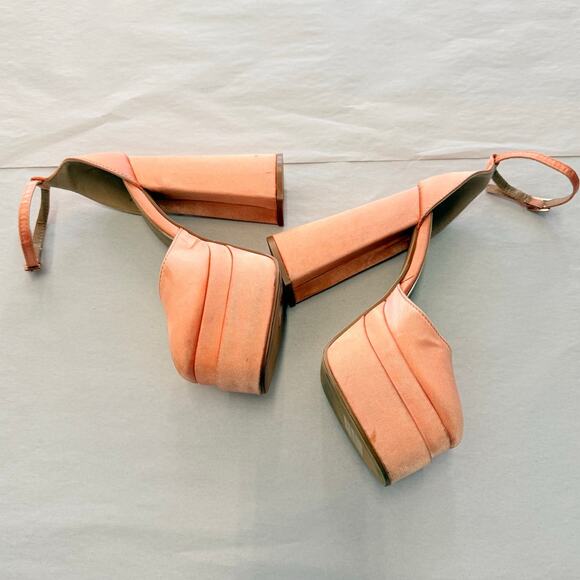 EGO | Happer Close Toe Statement Platform Block Heel Nude Peach Satin US 6 UK 4 - Picture 2 of 5